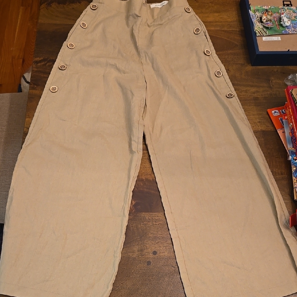 Mustard Seed Khaki Wide-Leg Button Pants